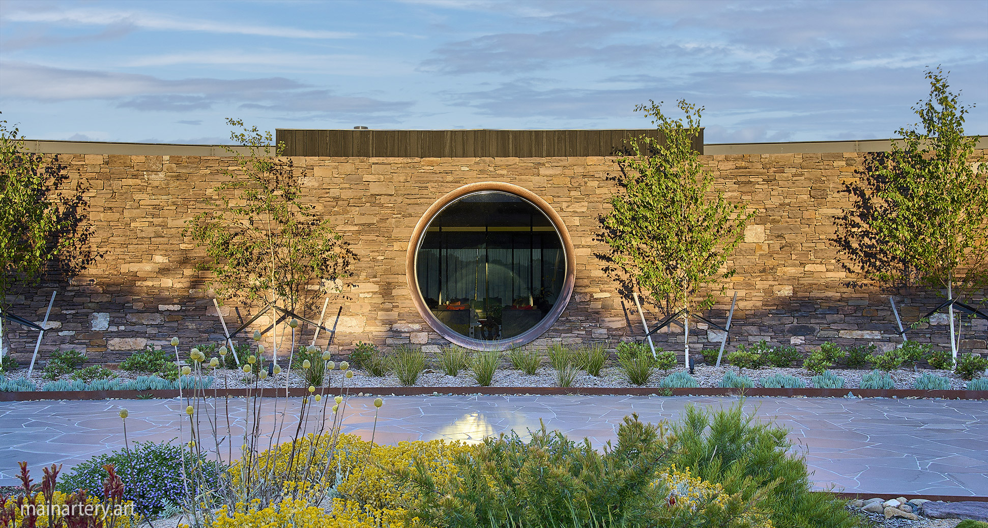 giant copper circular landscape porthole window image
