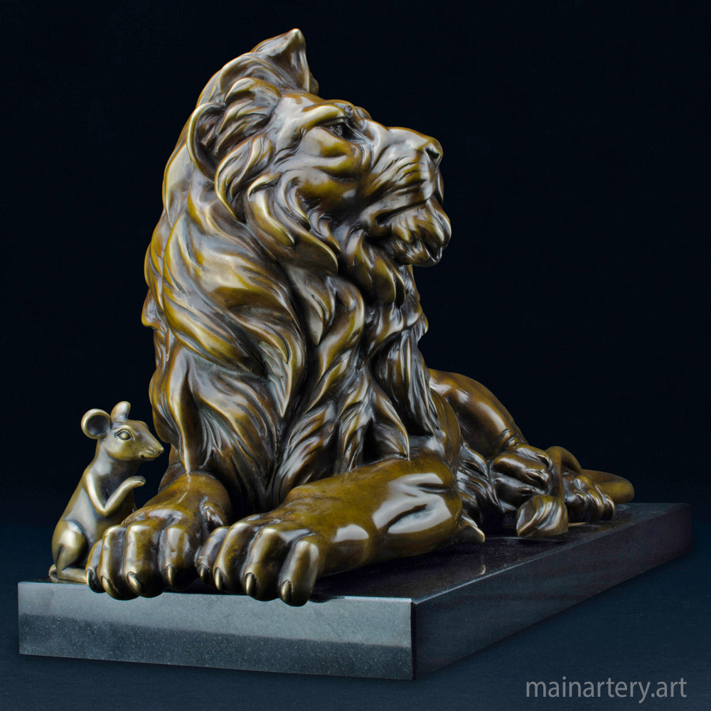 Cover: Bronze Lion Mouse Sculpture