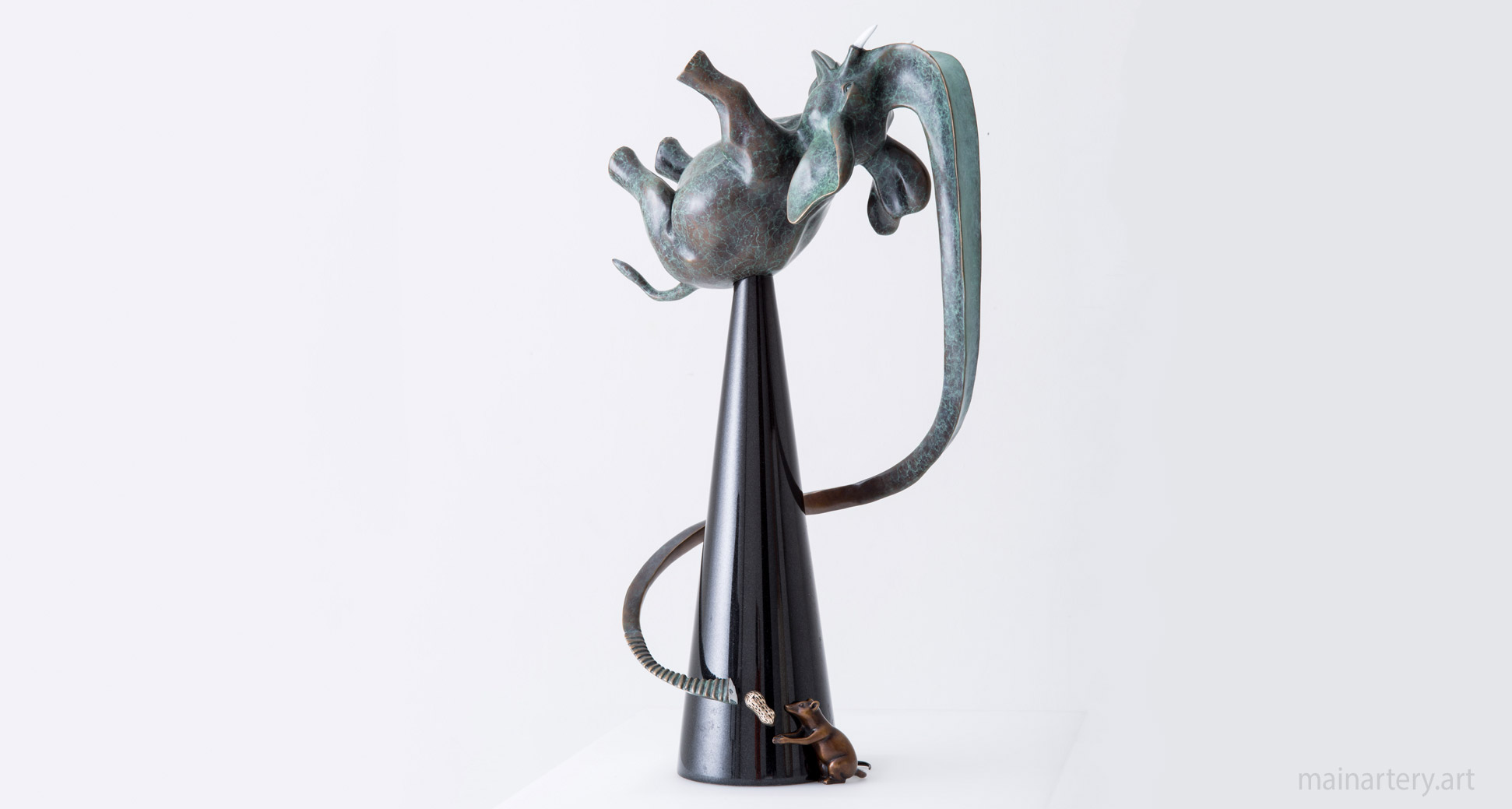 freestanding multi patina elephant mouse sculpture image