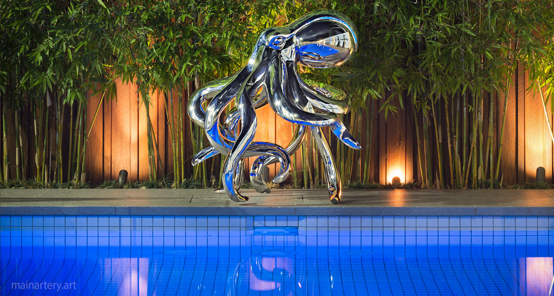 giant polished octopus water feature sculpture image