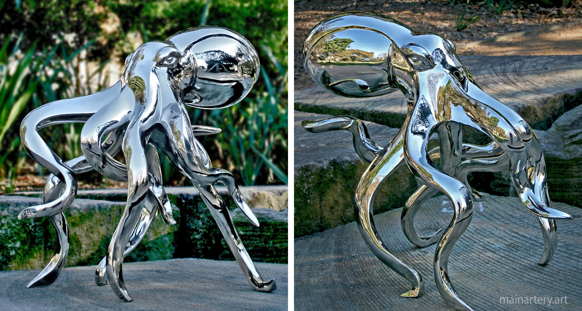 outdoor polished metal octopus garden art sculpture image