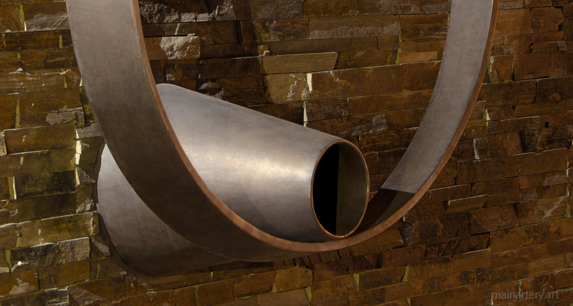 spherical abstract landscape sculpture bronze image