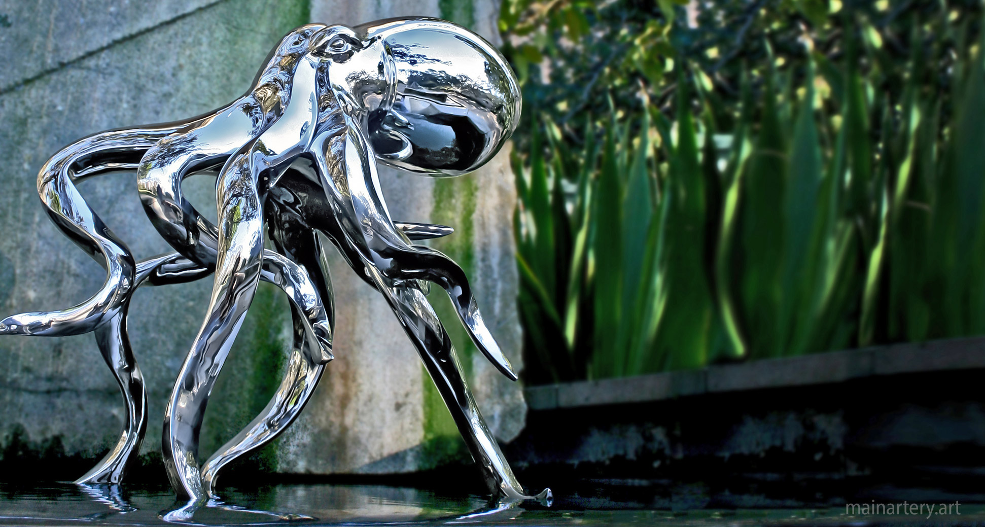 medium polished modern octopus outdoor sculpture image