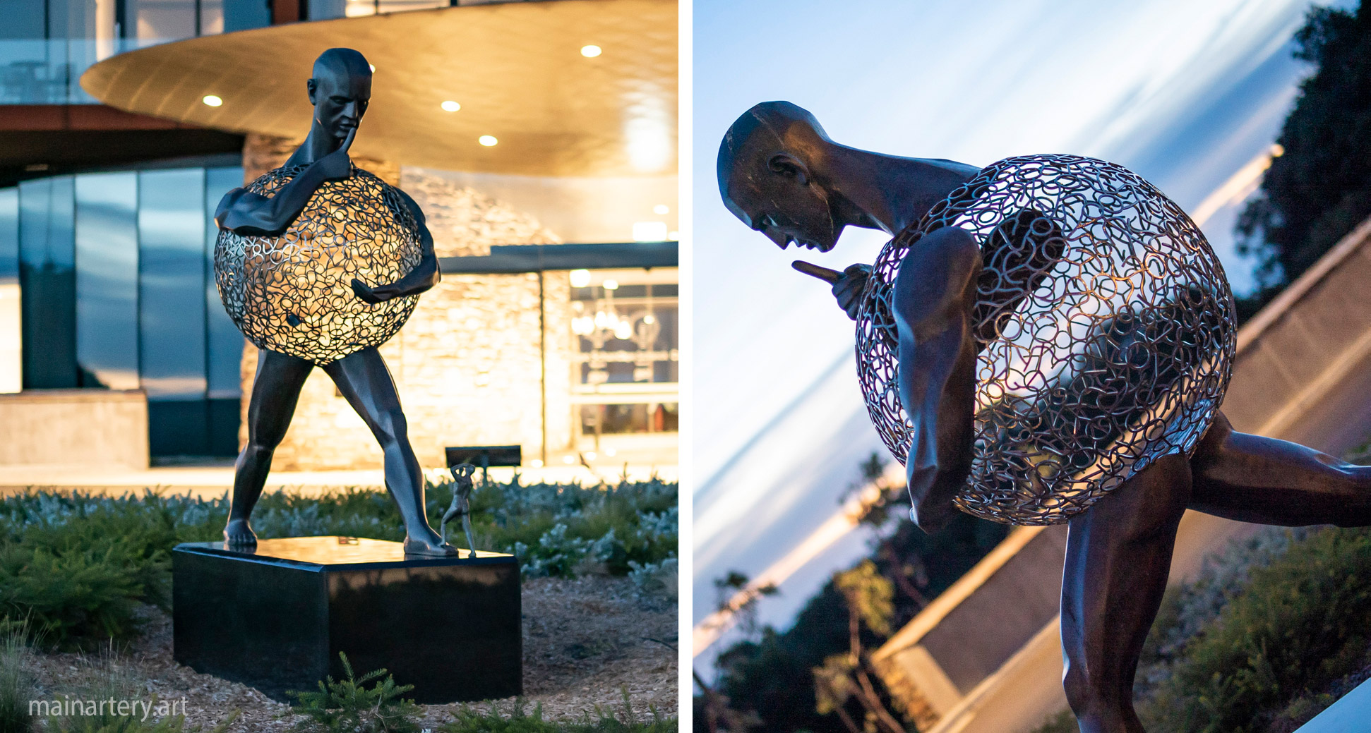 monumental bronze spherical outdoor sculpture image