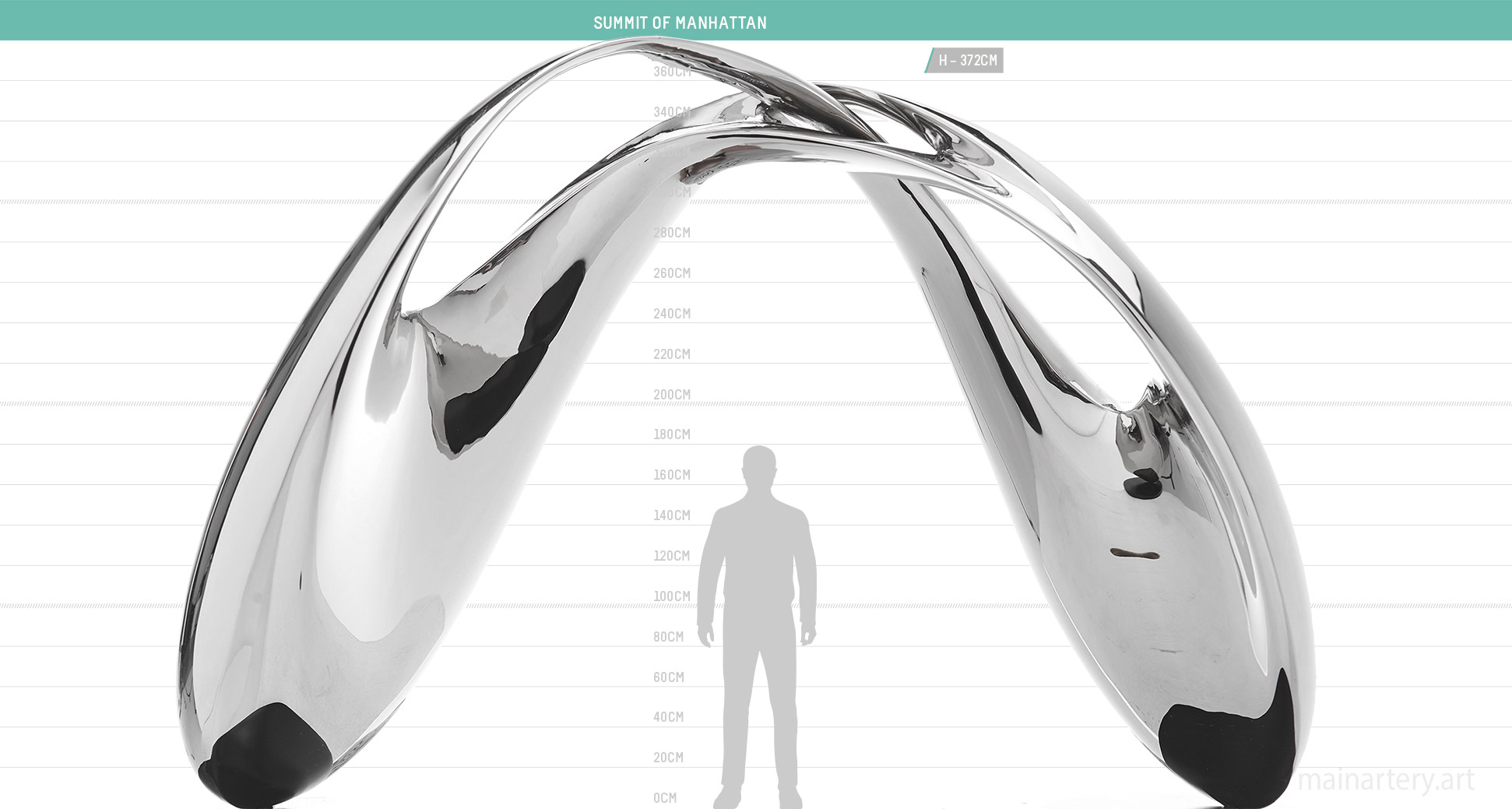 Size Sheet Summit of Manhattan Sculpture by MainArtery, detailing the grandeur of the artwork
