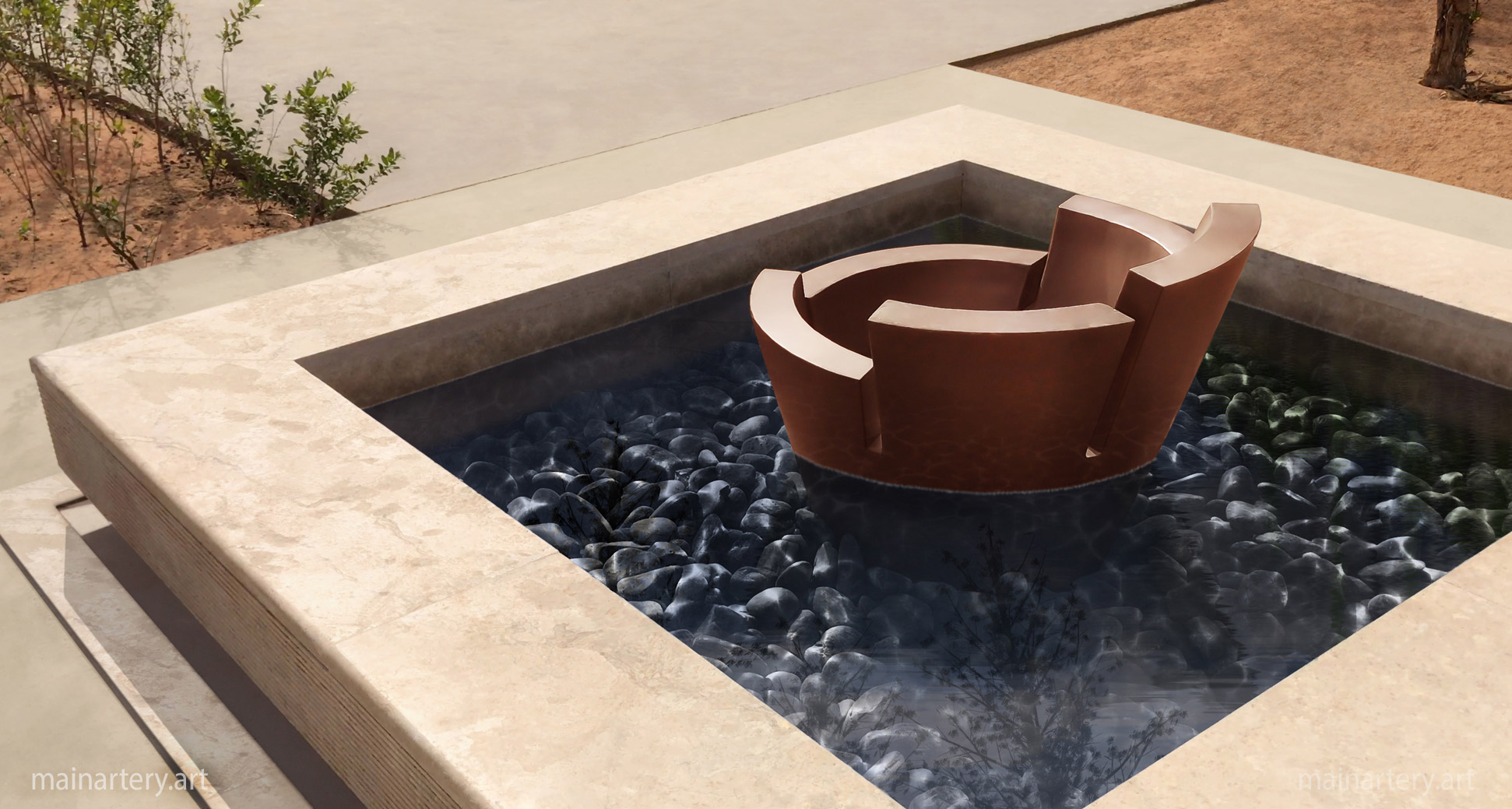 fire bowl garden water feature sculpture image