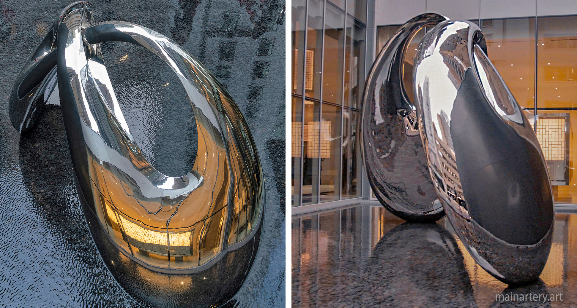 Huge Mirror Polished Feng Shui Infinity Sculpture, harmonizing modern design with traditional principles