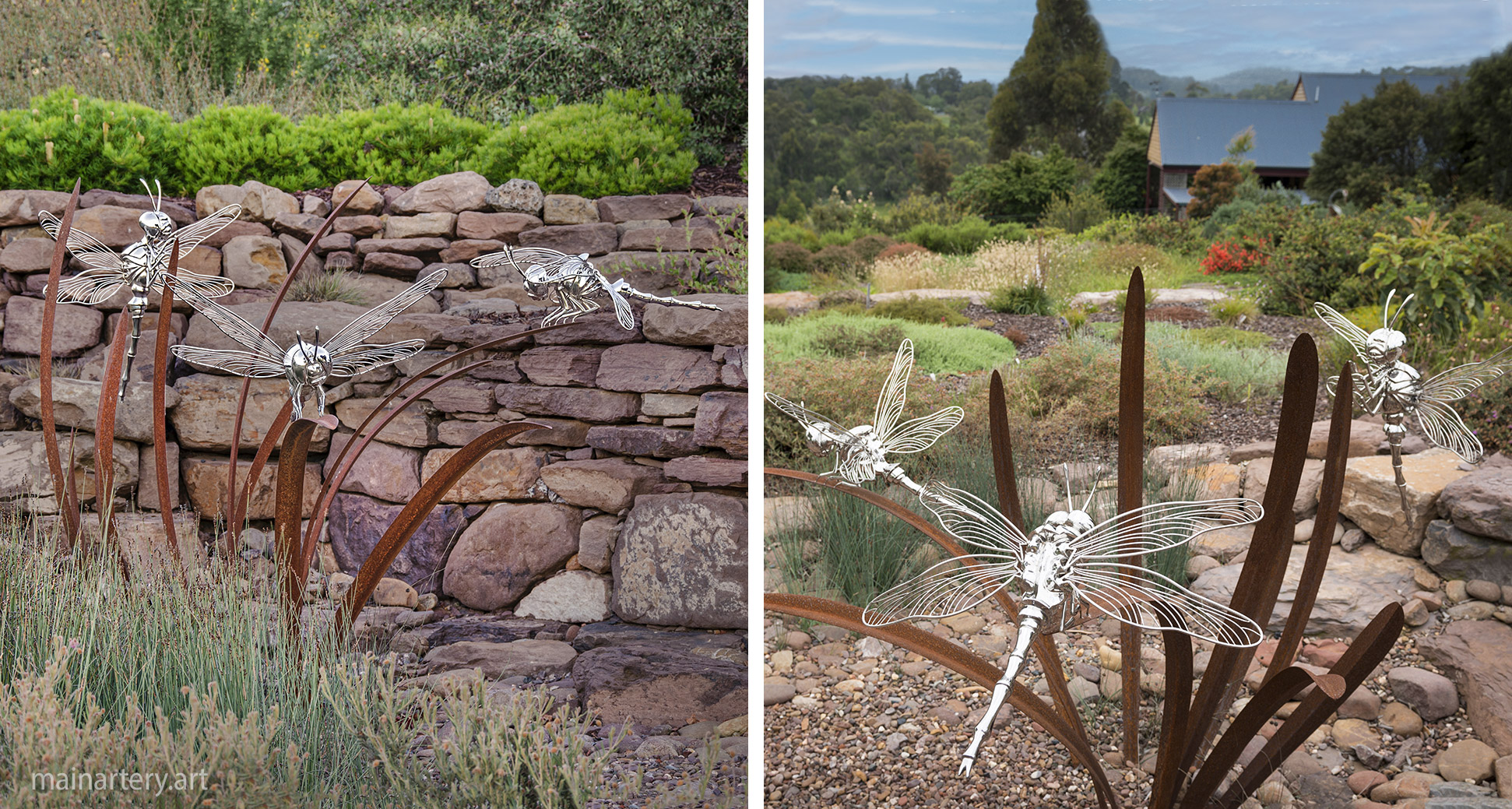 courtyard polished steel dragonfly art image