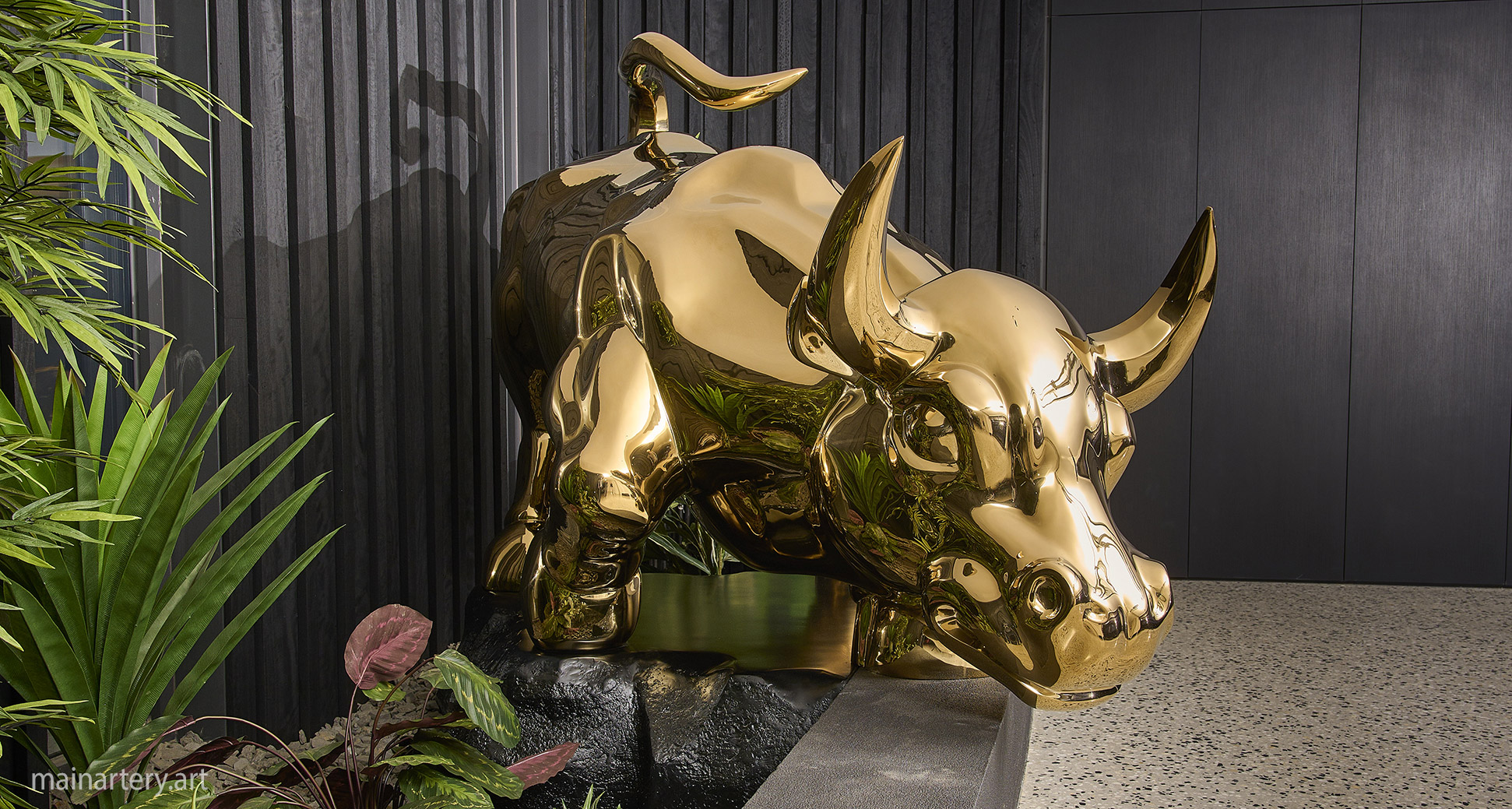 giant stainless contemporary public art bull sculpture image