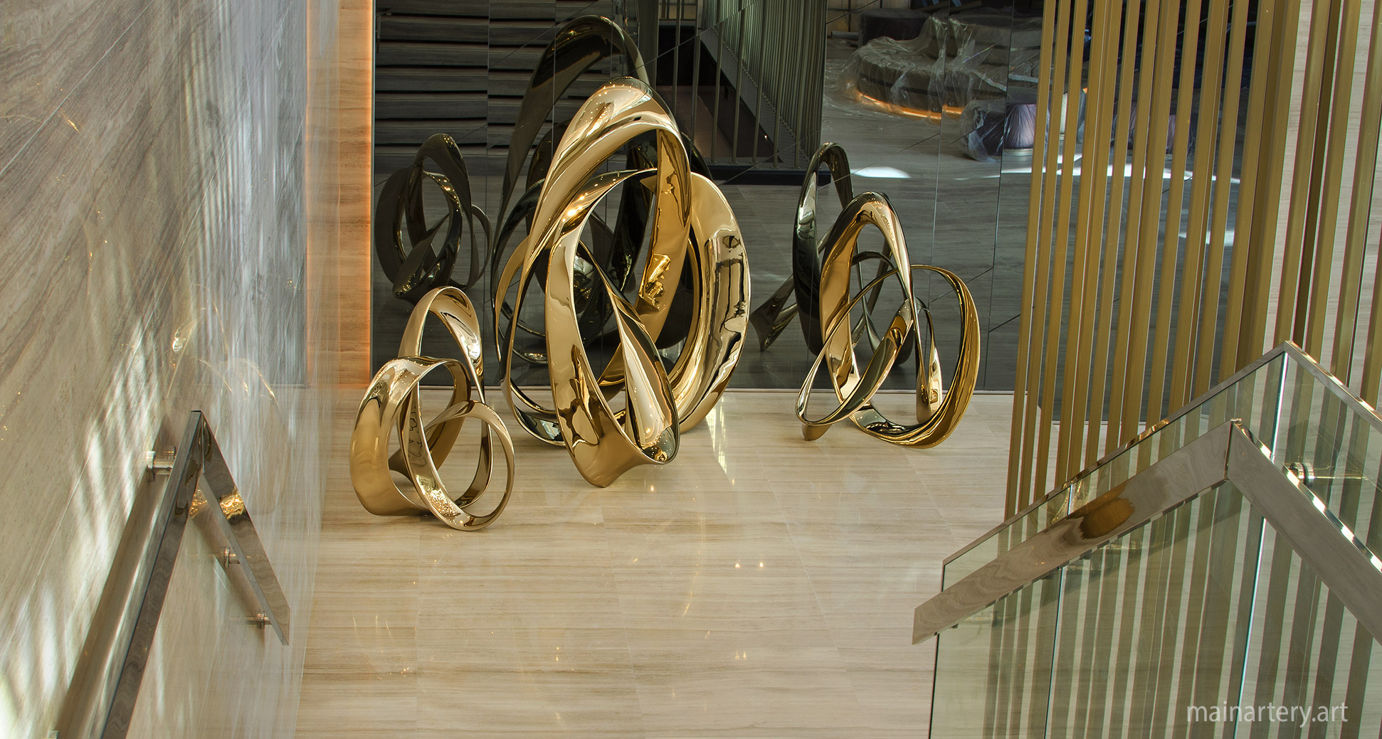 hotel entrance stainless modern sculptures image