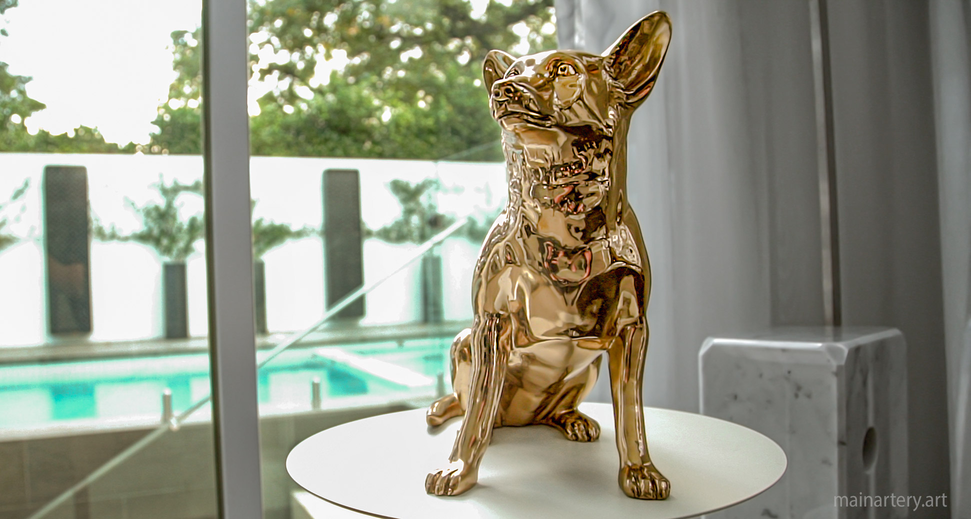 medium metal dog portrait sculpture image