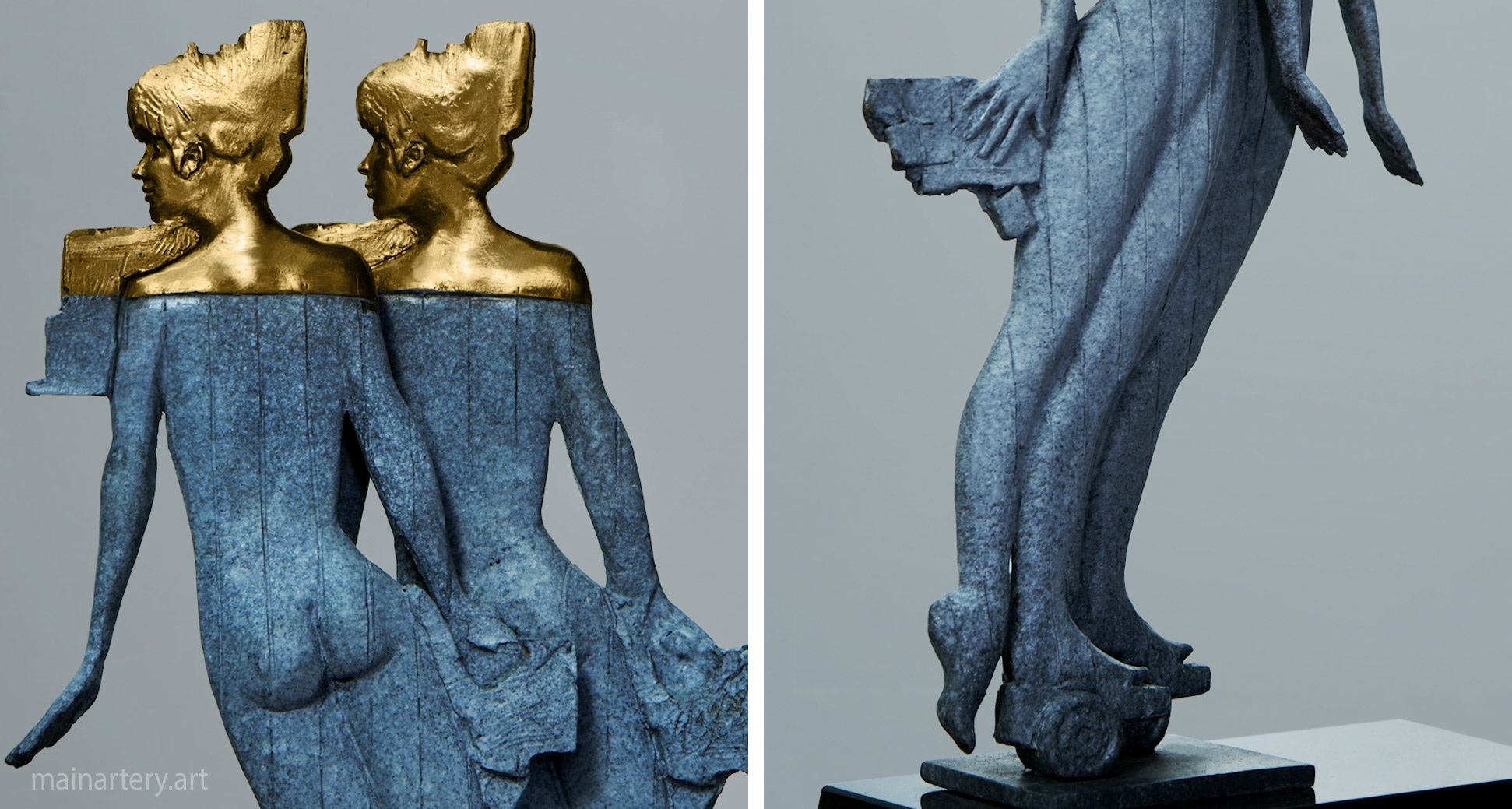 twin female figurative bronze patina sculpture image