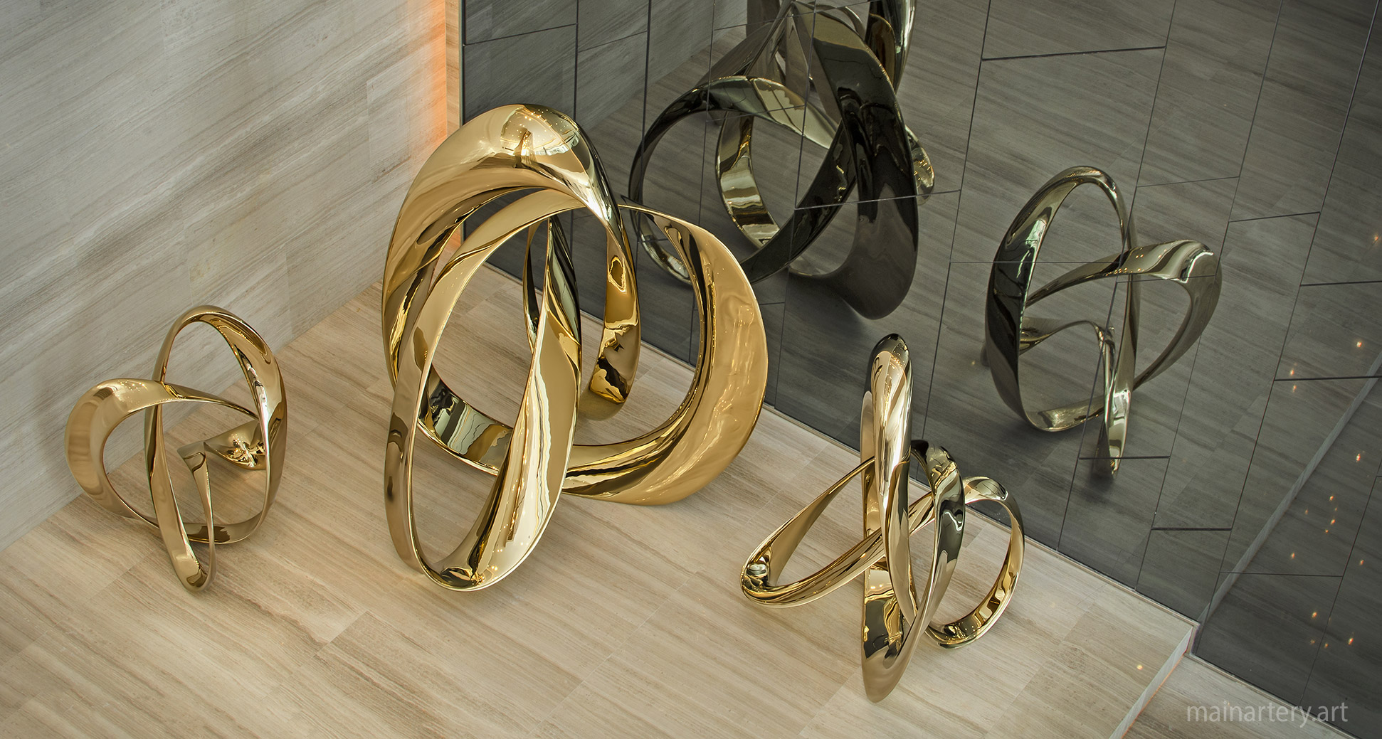 freestanding gold titanium abstract interior artworks image