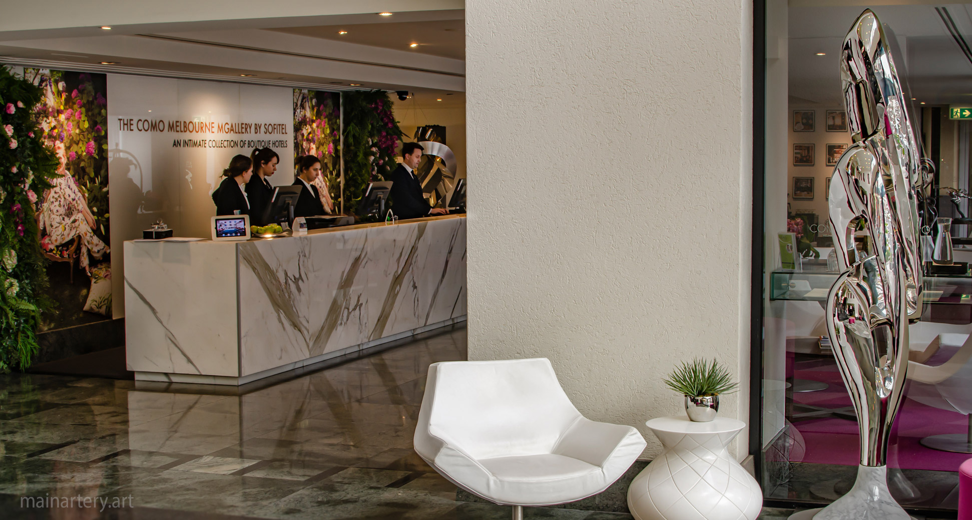 hotel lobby totem stainless sculpture rental melbourne image