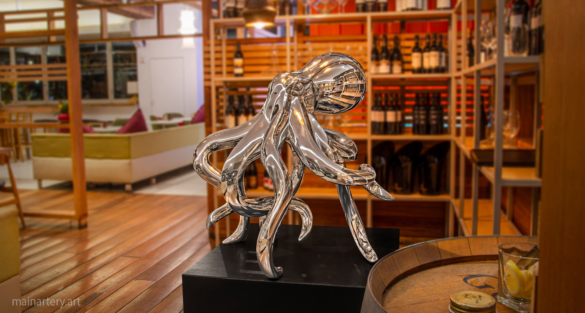 large restaurant stainless steel octopus art image
