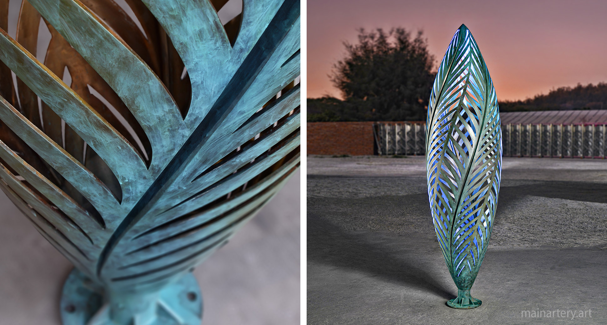 residencial stainless representational palm leaf sculpture image