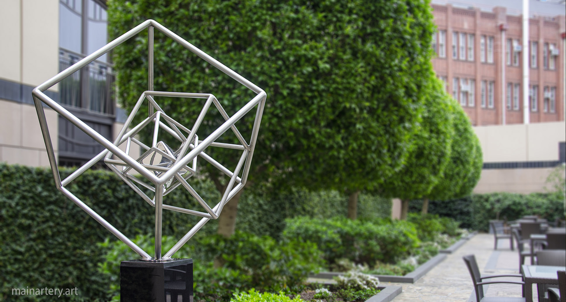 courtyard satin cubist public art sculpture image