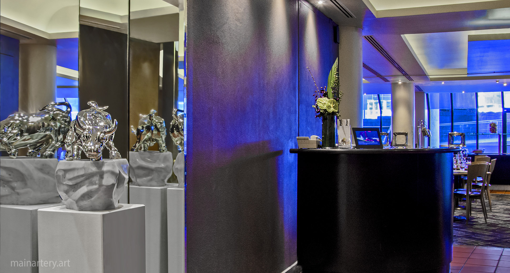 hotel restaurant polished bull sculpture rental melbourne image
