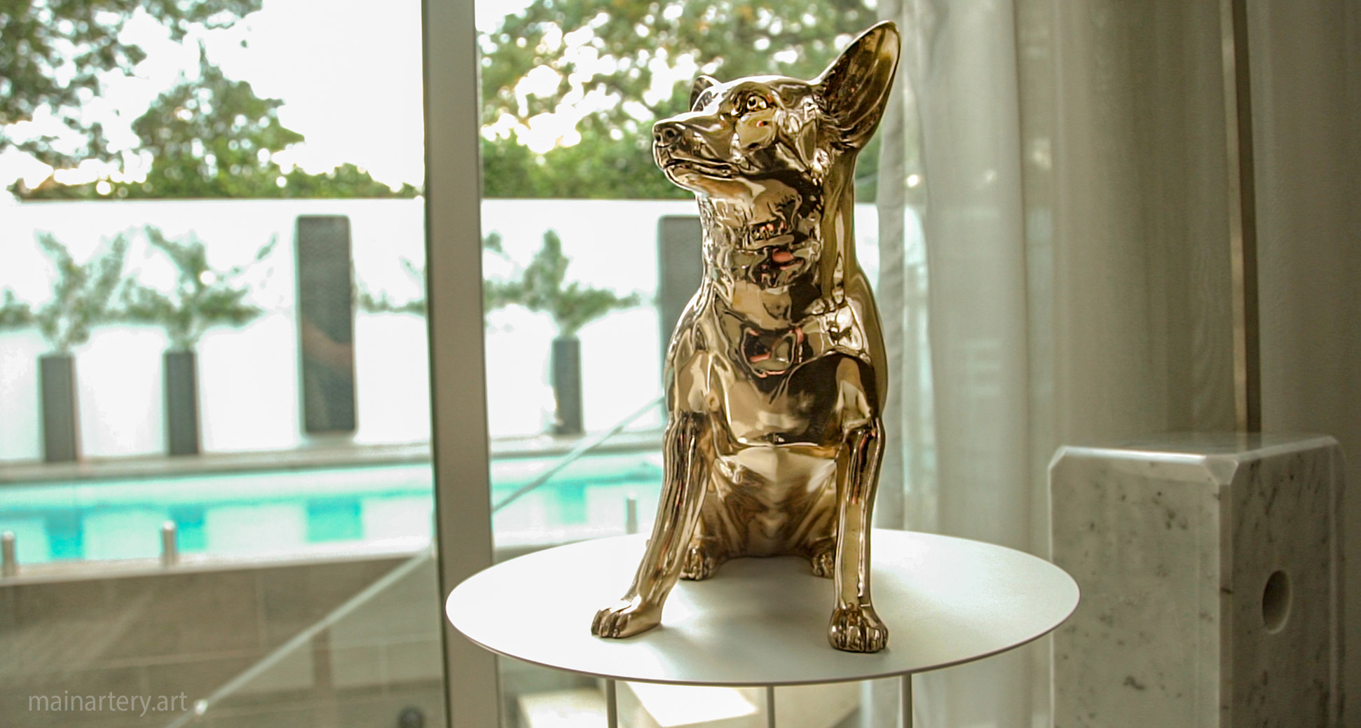 tabletop bronze representational dog sculpture image