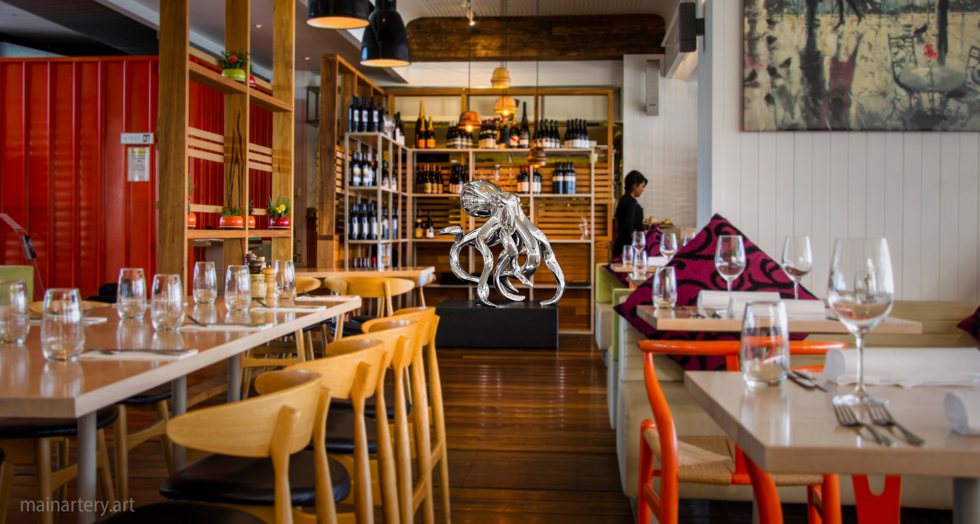 interior mirror polished contemporary octopus sculpture image