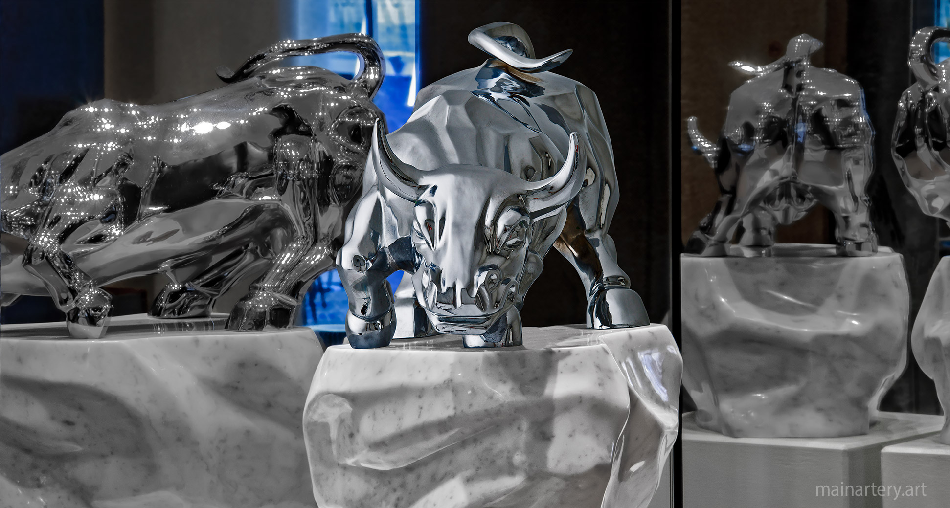 medium mirror stainless modern bull art image