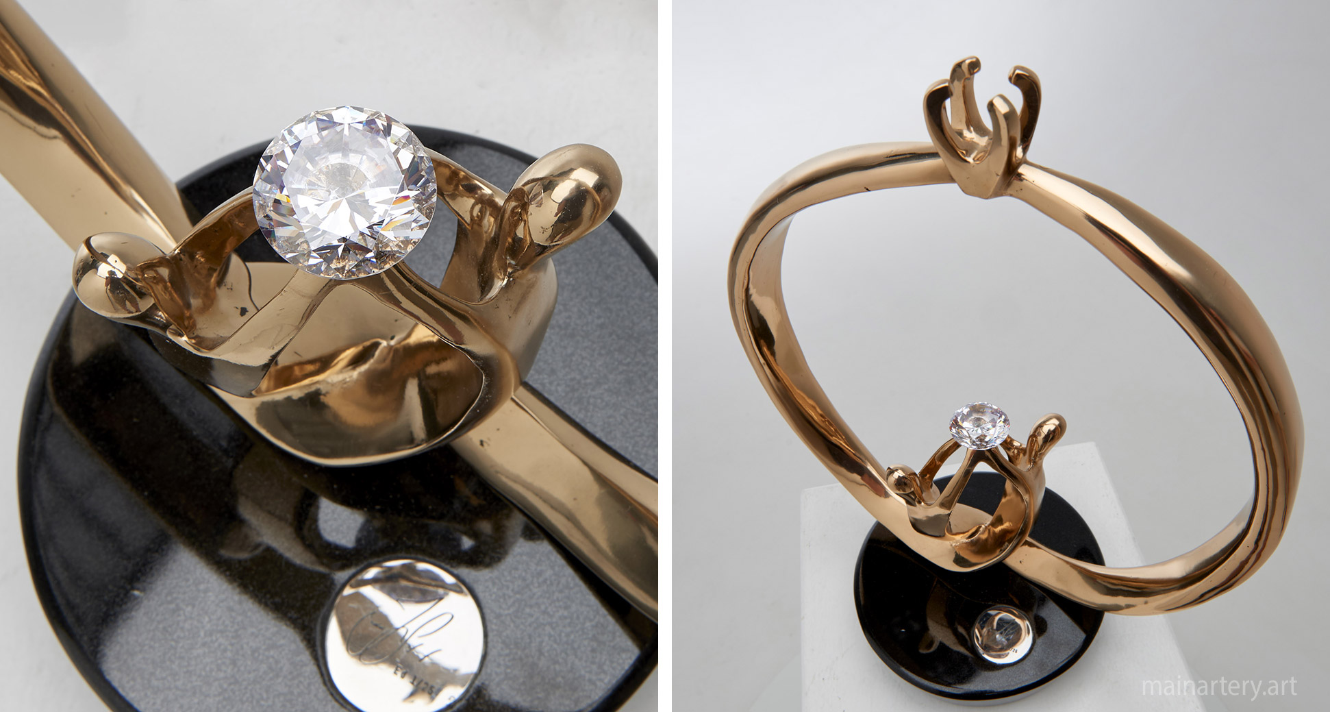 polished bronze gemstone ring sculpture image