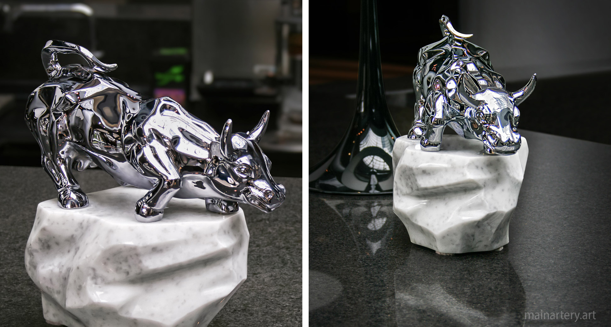 small polished metal bull interior sculpture image